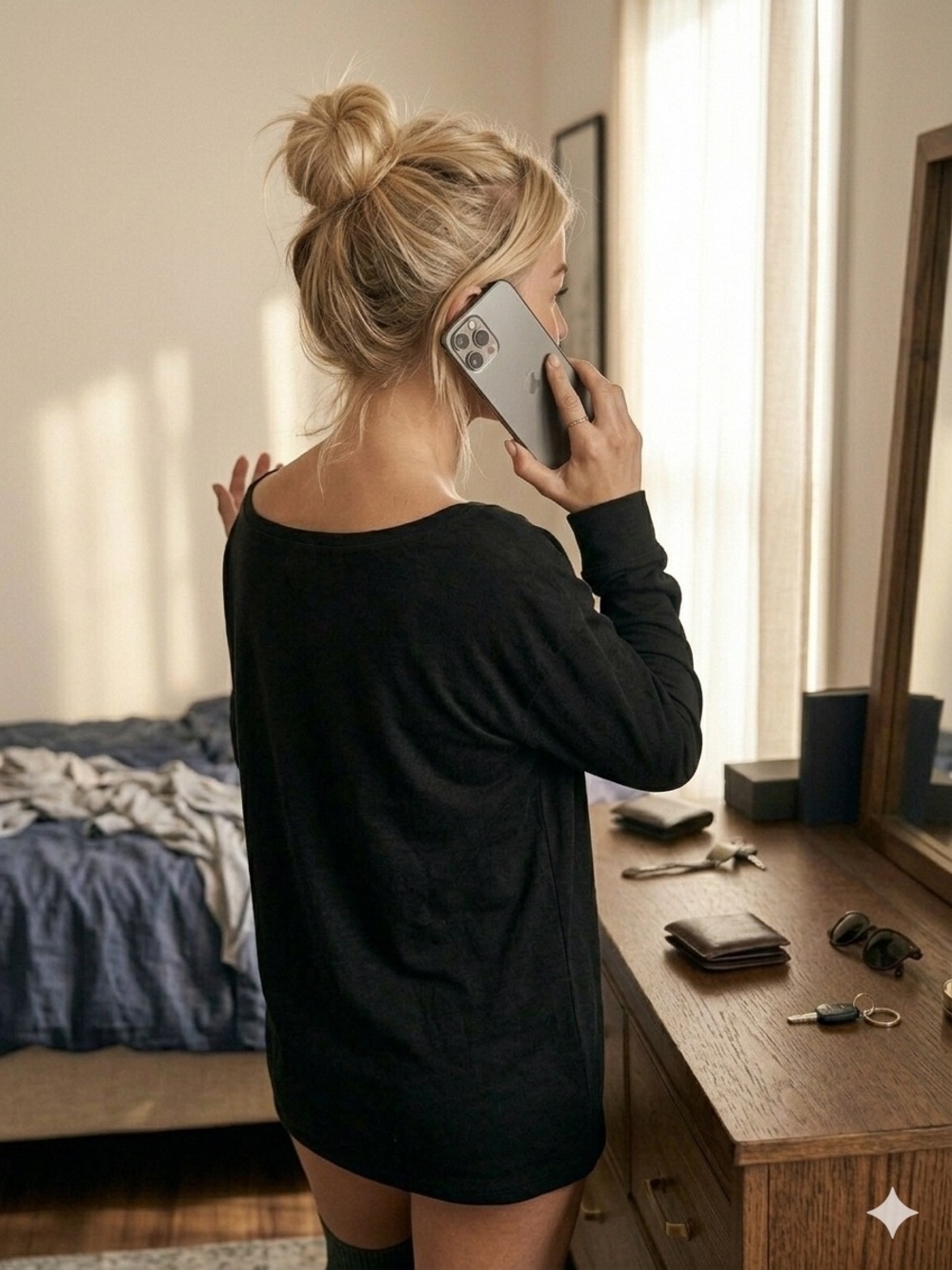 SKIMS Boyfriend Long Sleeve T-Shirt Onyx Black XS - Picture 4 of 9